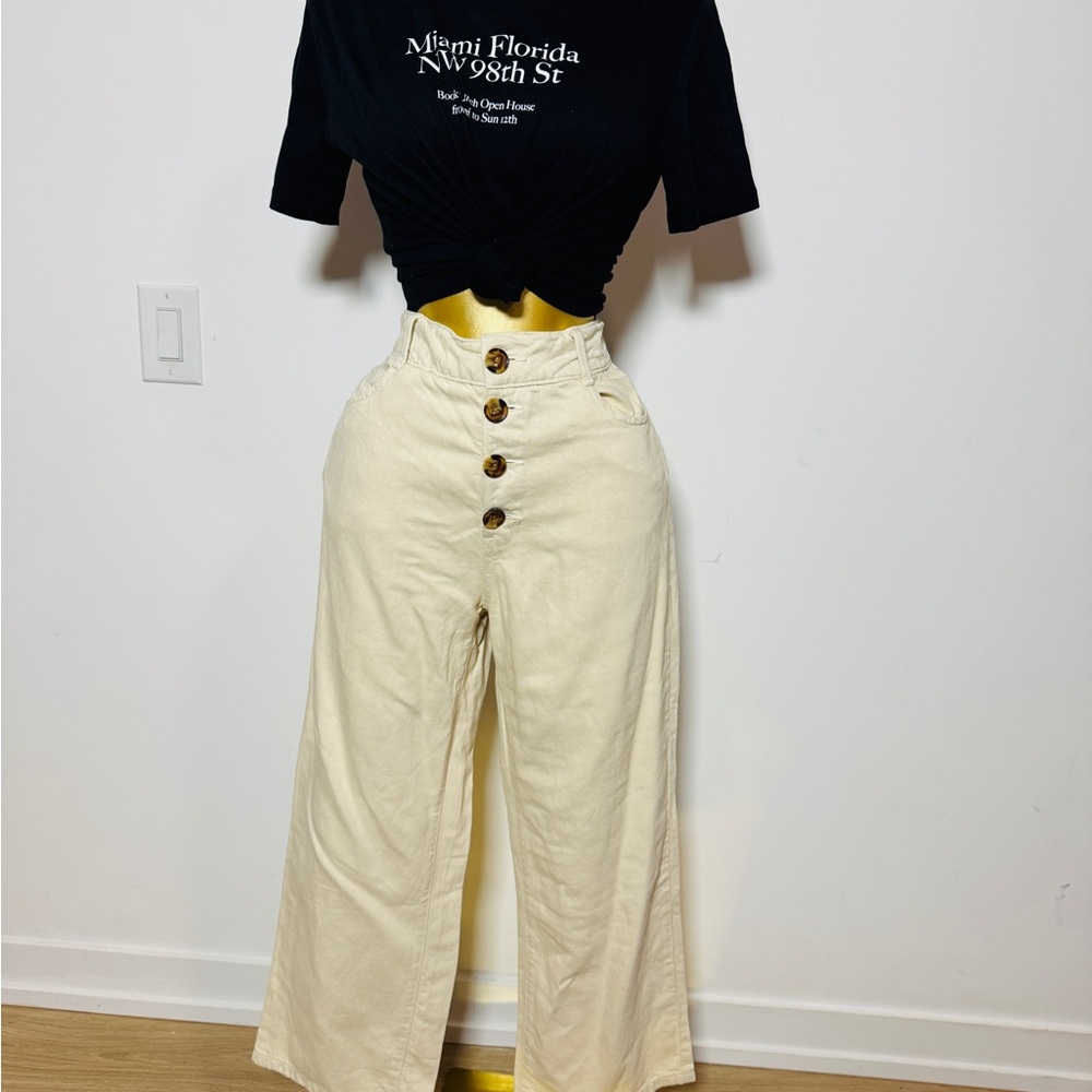 Zara Cream Wide Leg Jeans